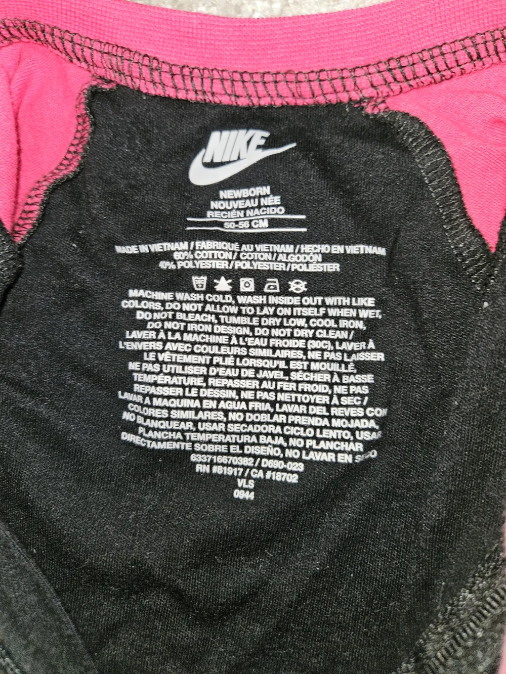 Nike Newborn Footed Romper Duo - Black, Gray & Pink